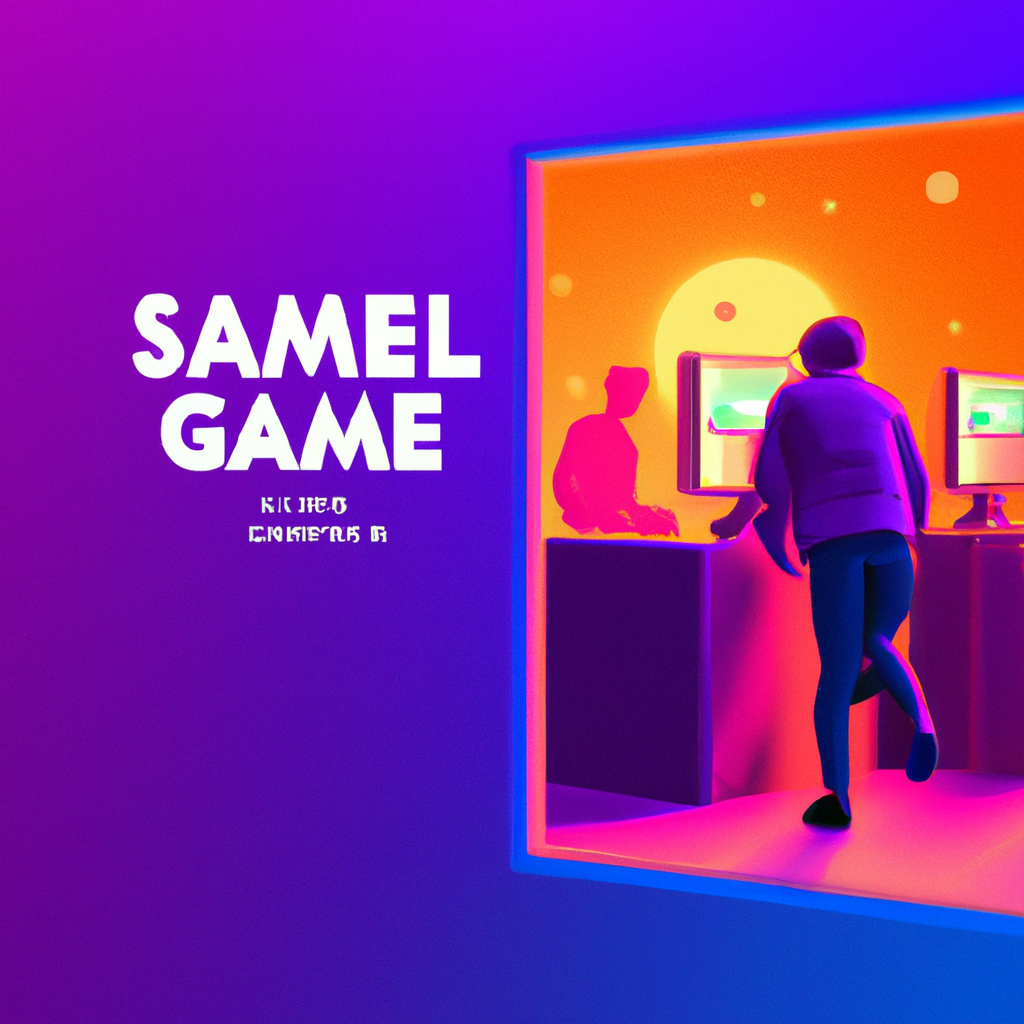 EmberArcade hero scene — neon arcade cabinet, players silhouette